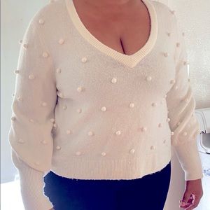 Madewell Deep V sweater with poppin accent